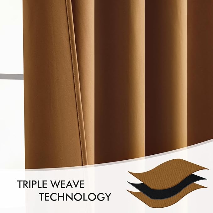 MIULEE Golden Brown Back Tab Blackout Curtains 52x96 Inch Long 2 Panels Set | - Image 7