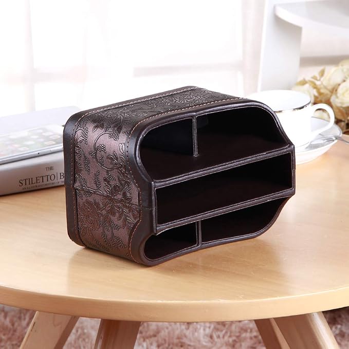 PU Leather 360° Rotatable Remote Control Holder, Nightstand TV Remote Caddy | - Image 4