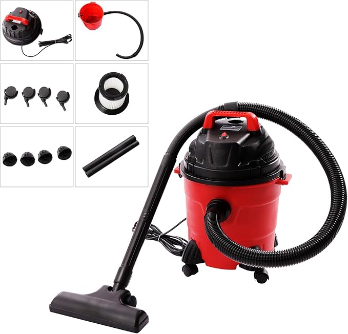 Wet Dry Vacuum Cleaner, 4 Gallon 1.34Hp Portable Shop Vacuum with 4 Universal Wheels & 3.9ft Hose, 1000W 3in1 Function Heavy-Duty Shop Vac for Home, Garage, Workshop, Shops Etc