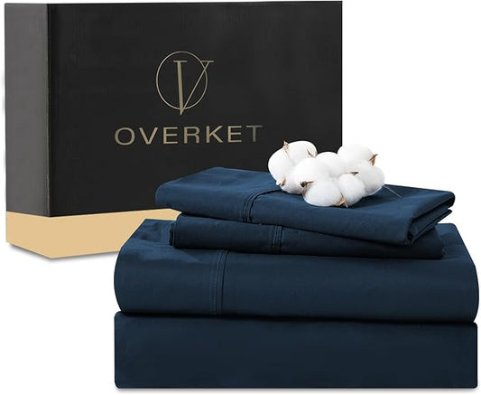 100% Egyptian Cotton Sheets Cal King Sheet Set 4PCS 1000 Thread Count Sateen Weave Soft Breathable 16-Inch Deep Pocket（California King,Navy）