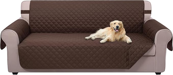 U-NICE HOME Large Sofa Cover Reversible Couch Cover for Dogs with Elastic Straps Water Resistant Furniture Protector for Pets Couch Cover for 4 Cushion Couch (Oversized Sofa, Chocolate/Chocolate)