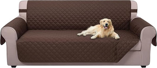 U-NICE HOME Reversible Sofa Cover Couch Cover for Dogs with Elastic Straps Water Resistant Furniture Protector for Pets Couch Cover for 3 Cushion Couch (Sofa, Chocolate/Chocolate)