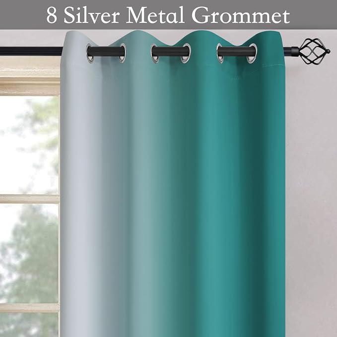 SimpleHome Ombre Teal to Grey White Curtains - Image 5