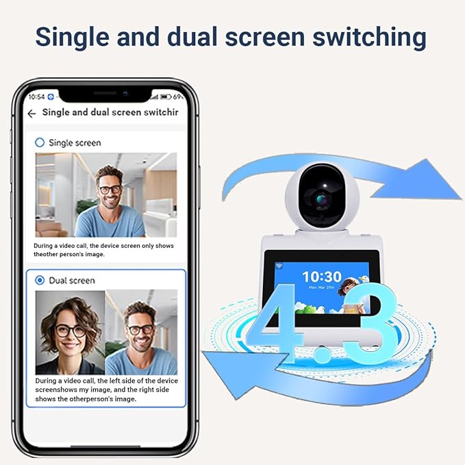 SIYZHOP Indoor Home Security Camera,Pet Dog Camera,Two Way Video Camera with 4.3inch Big Screen,Nanny cam, Monitor for Baby/Elder/Nanny/Dog/pet with Phone App Dome Camera(Button Calling Version)