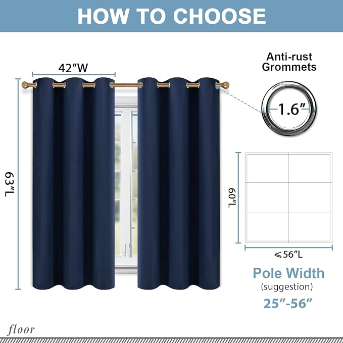 Diraysid Navy Blue Grommet Blackout Curtains - Image 3