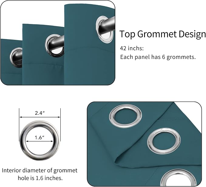 Easy-Going Thermal Grommet Blackout Curtains, 2 Panels 42x84 in | Peacock Blue - Image 4