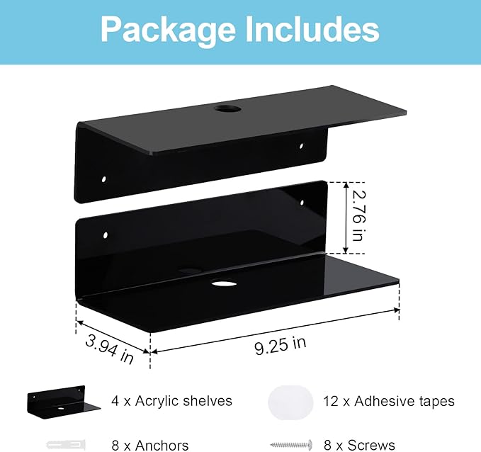 9 Inch Acrylic Floating Shelf No Drill Adhesive Wall Shelf Set of 4 - Image 3