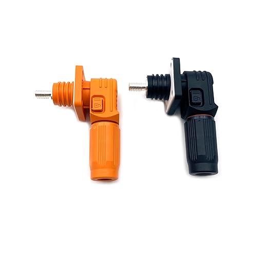 300A Battery Energy Storage Connector, 95mm² High Current Connectors IP67 Waterproof Stud Wiring Power Adapter Quick Plug Terminal Right Angle Plug and Socket (1500V Black+Orange)