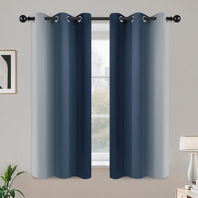 COSVIYA Grommet Room Darkening Ombre Navy Blue Curtains W42xL54 inch | Navy and - Image 2