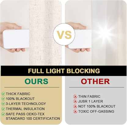 PrinceDeco 100% Blackout Curtains 84 Inches Long with Thermal Insulated White Liner Linen Textured Blackout Curtains for Bedroom, W42 x L84, 2 Panels,84 inch Length for Doorway, Office, Ivory