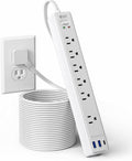 15Ft Long Extension Cord, SUPERDANNY Flat Plug Surge Protector Power Strip | 6 by SUPERDANNY