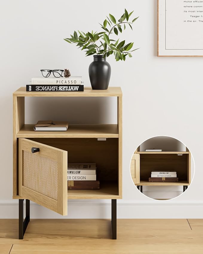 Masupu Extra Large Rattan Nightstand, Modern Boho Farmhouse Wood Bedside Table - Image 8