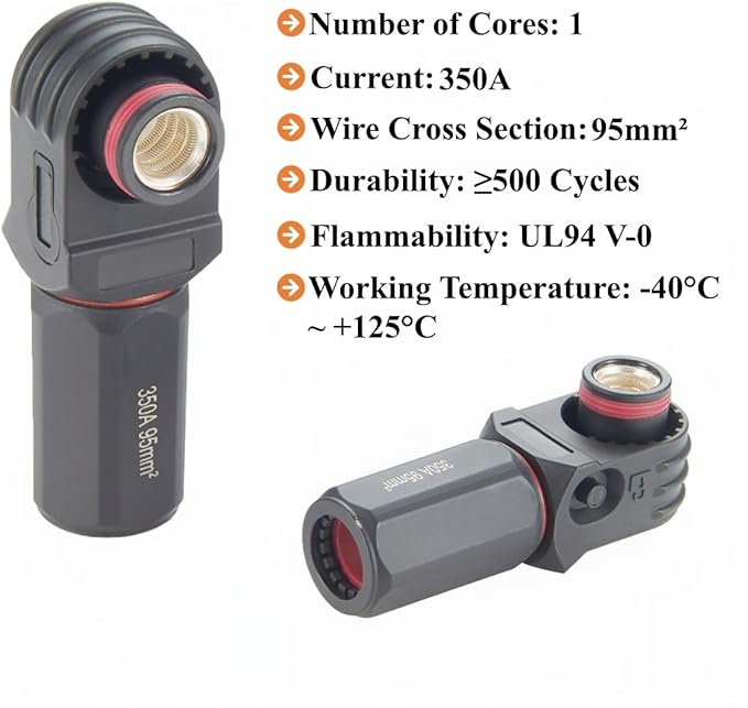 1 Set Battery Energy Storage Connector 350A 95mm² High Current HV Connectors Quick Plug Terminal Right Angle Plug and Socket IP67 Waterproof Power Adapter (Black, 350A)
