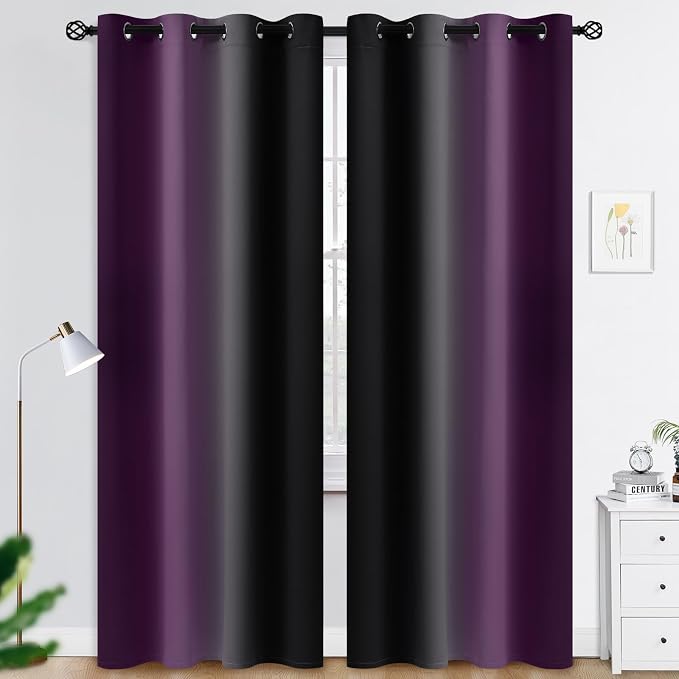 COSVIYA Grommet Ombre Blackout Purple and Black Curtains, W52 x L84 inch | Room by COSVIYA