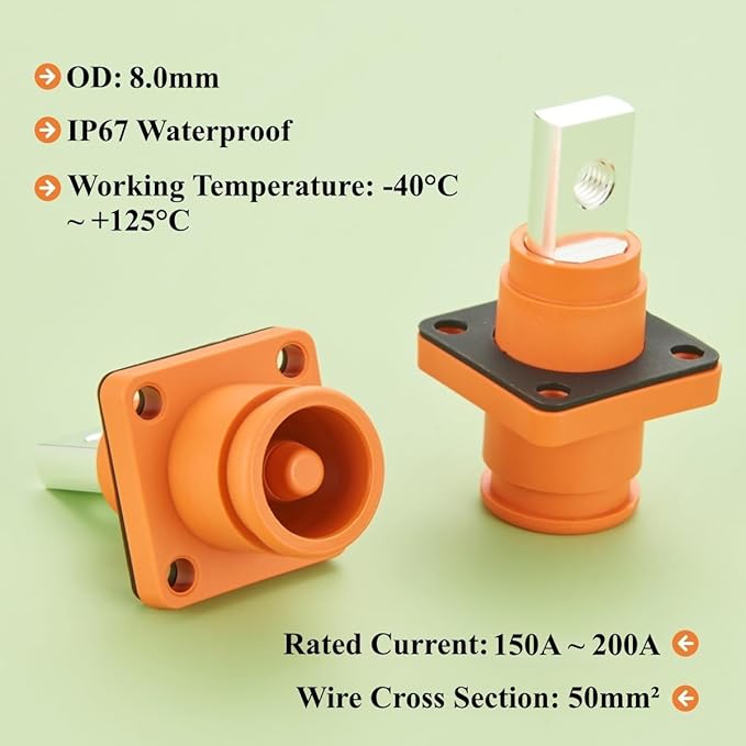 1 Set Battery Energy Storage Connector 200A 50mm² High Current HV Connectors Quick Plug Terminal Right Angle Plug and Socket IP67 Waterproof Power Adapter (Orange, 200A)