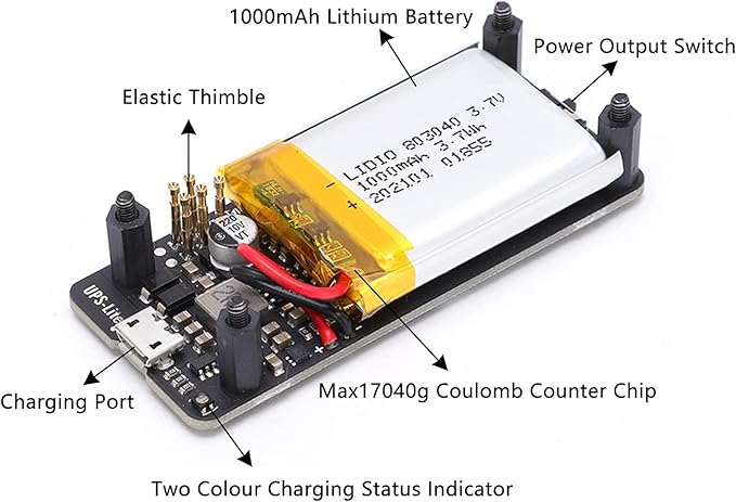 UPS Power Board Lite Supply Battery Pack Charger Accessory for Zero with 1000mAh Lithium Battery Premium Printed Circuit Board 5V2A Power Adapter Recommended