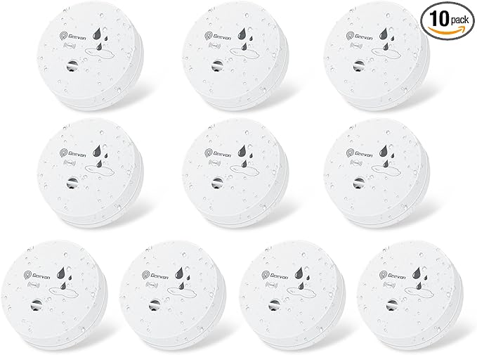 Geevon 10 Pack Water Leak Detectors, 100dB Water Sensor Alarms Flood Detector for Basements, Bathrooms, Laundry Rooms, Kitchens, Garages, and Attics, Water Alarms Battery-Operated (Battery Included)