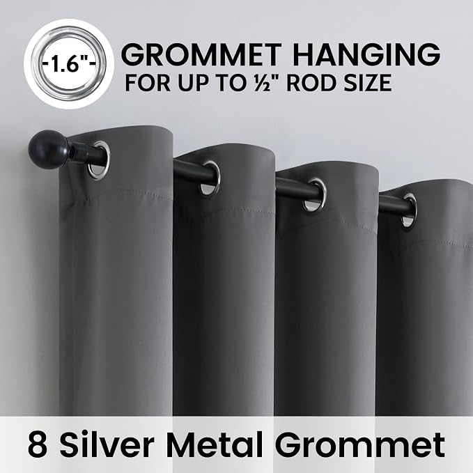 SimpleHome Grey 100% Blackout Curtains Room Darkening Living Room 90 Inch | - Image 6