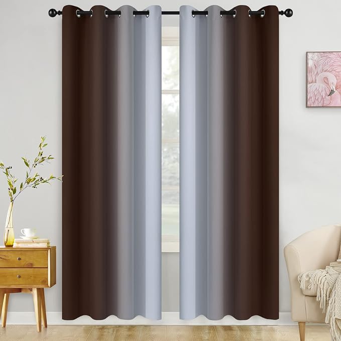 COSVIYA Curtains & Drapes Grommet Ombre Brown Curtains W52 x L84 Inch | by COSVIYA