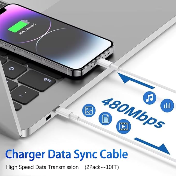 2Pack iPhone 17 16 Charger,Dual Port Fast Wall Charger Block with 10FT USB C to C Cable Cord Chargers Fast Charging for iPhone 17/17 Pro Max/17 Pro/iPhone Air/16Pro Max/16 Plus/15 Pro Max/15Pro/iPad