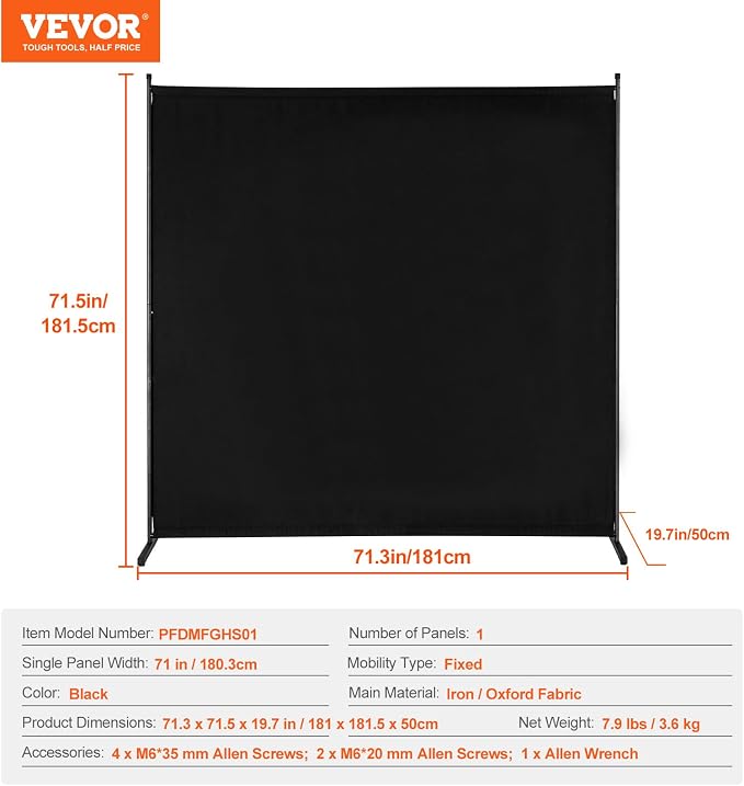 VEVOR Room Divider, Single Panel Room Divider, 6FT Privacy Screen Indoor - Image 7