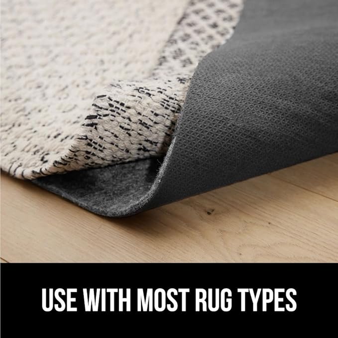 GORILLA GRIP Felt and Natural Rubber Stay in Place Slip Resistant Rug Pad, 1/8in Thick, 8x10 FT Protective Padding Under Area Rugs, Cushioned Gripper Pads, Carpet Runners, Hardwood Floors Protection