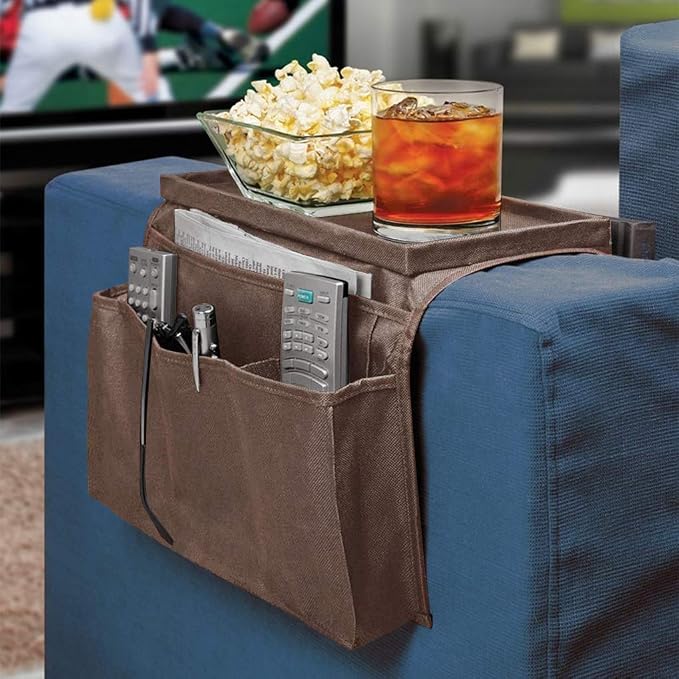 5 Pockets TV Remote Control Holder Couch Sofa Tray Armrest Organiser Oxford - Image 2