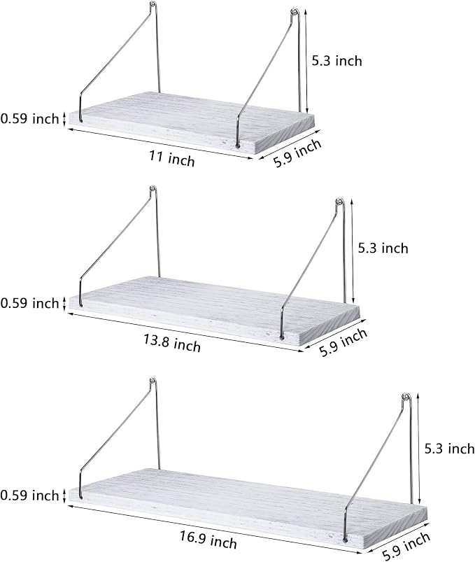 Floating Wall Shelves, Rustic Wood Wall Mounted Shelf Set of 3 | No Drill - Image 8