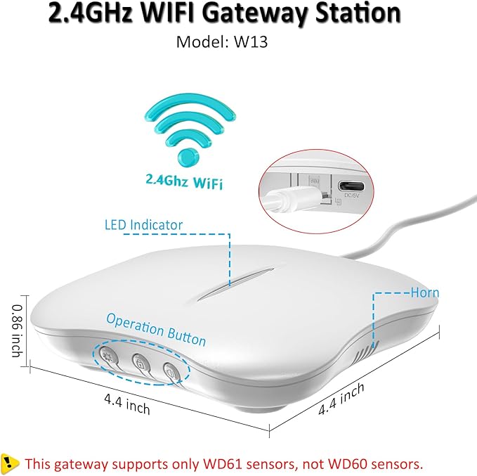 WiFi Water Leak Detector for Home with App Notification, 1 Gateway+10 Sensor, 120dB Flood/Drip Alarm for Basement/Kitchen/Bathroom/Toilet/Laundry Room, Under Sink/Drain/Pipe Leakage, W13+WD61x10-White