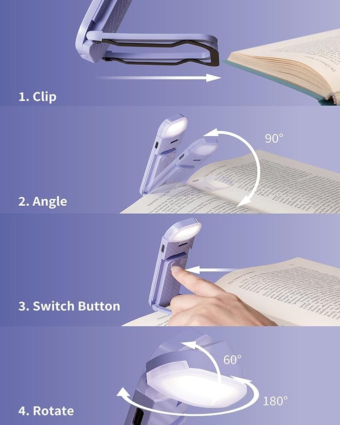 HEMONNKAM Book Reading Light, Rechargeable Clip on Booklight, Eye Caring 3 - Image 5