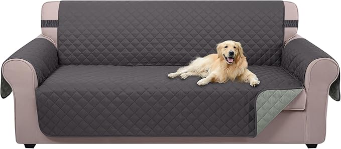 U-NICE HOME Large Sofa Cover Reversible Couch Cover for Dogs with Elastic Straps Water Resistant Furniture Protector for Pets Couch Cover for 4 Cushion Couch (Oversized Sofa, Dark Grey/Light Grey)