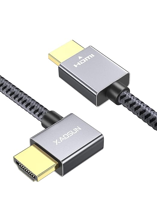 XAOSUN Right Angle HDMI 2.0 Cable 3.3 Feet, Strong Anti-Interference, 18Gbps High Speed Support 4K@60Hz,3D 1080P,HDR,ARC,90 Degree HDMI Cable for MacBook pro 2023,Monitor,ps4/5,Xbox,Fire TV and More