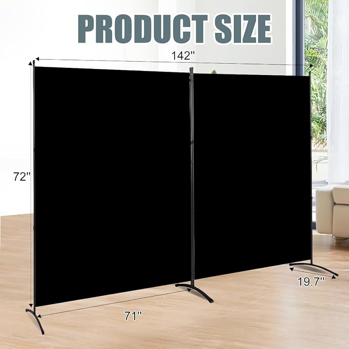 Large 2 Panel Room Divider, No See Through Fabric, Heavy Duty Swivel Feet Base - Image 6
