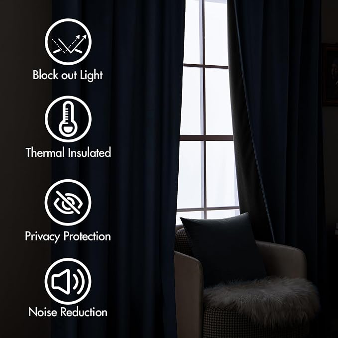 MIULEE Navy Blue Velvet Pinch Pleat Blackout Curtains W52 X L96 Inches | 2 - Image 5