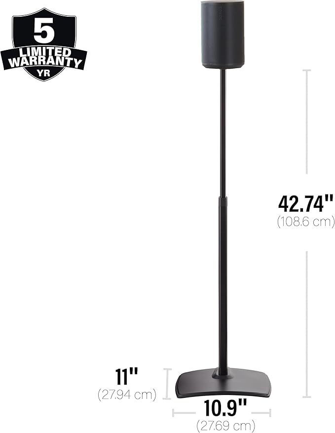 Sanus Speaker Stand for Sonos Era 100 Speakers - Height Adjustable Single Stand w/Easy 3 Step Install - Includes Rubber Feet & Carpet Spikes - Black