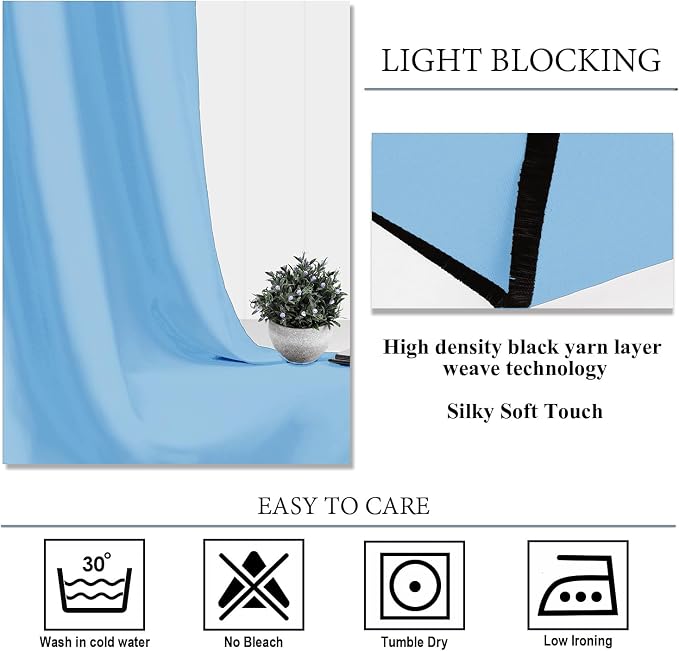 Diraysid Sky Blue Grommet Blackout Curtains - Image 4