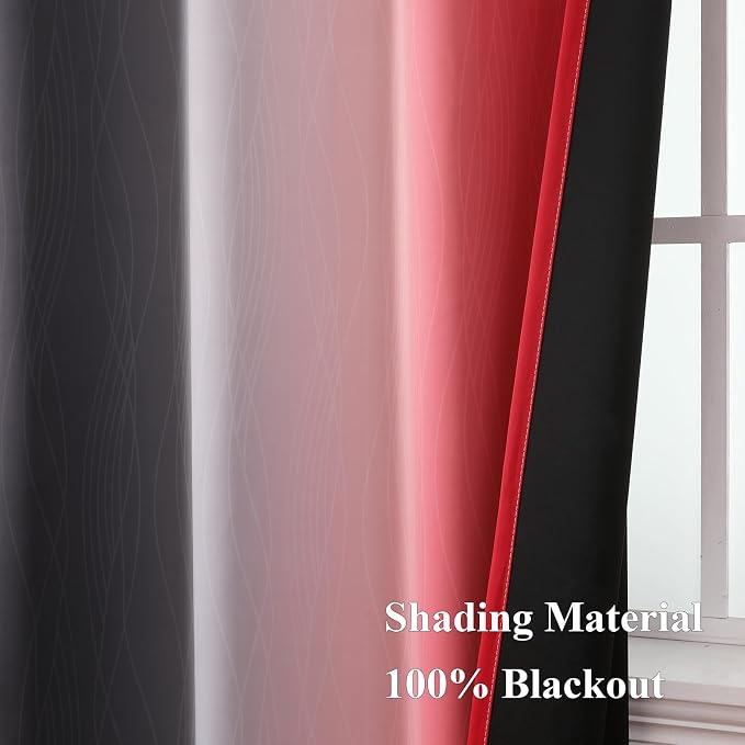 Red and Black Ombre Blackout Bedroom Curtains 54 Inch Long | Room Darkening - Image 5