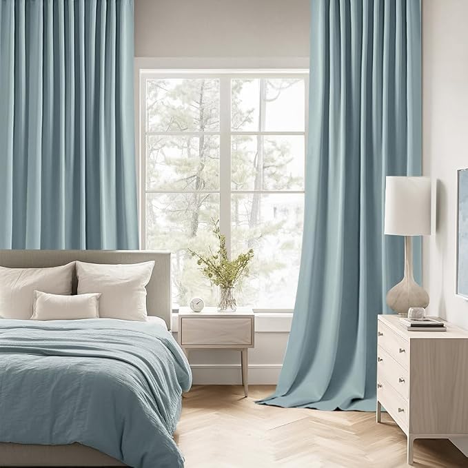 MIULEE Slate Blue Back Tab Blackout Curtains 52x90 Inch Long 2 Panels Set | Rod - Image 2