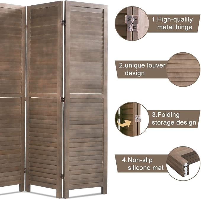 4 Panel Wood Room Divider 5.75 Ft Tall Privacy Wall Divider 68.9" x 15.75" Each - Image 2