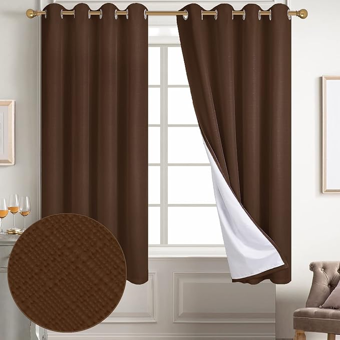 Diraysid 100% Blackout Curtains Chocolate Brown Linen Curtains - Image 2
