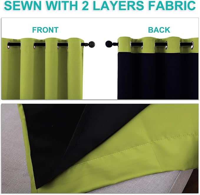 NICETOWN 100% Blackout Curtains 54 inches Long, Fresh Green, 1 Pair, 52 inches - Image 5