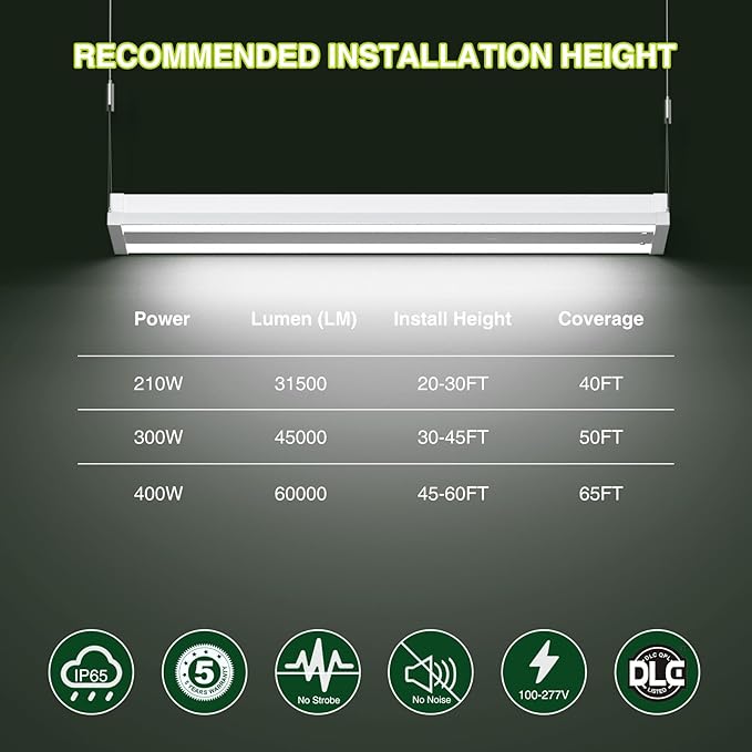 LED Linear High Bay Shop Light 210W, Larger Central Lighting Area, 31500LM, 120-277V, 0-10V, 5000K, Commercial Linear High Bay Led Shop Lights for Warehouse Industrial Garage Workshops, 4 Pack, UL