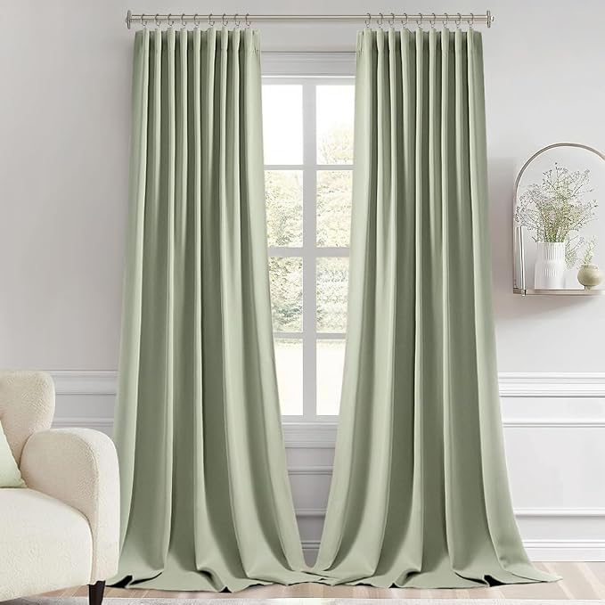 MIULEE Sage Green Back Tab Blackout Curtains 52x120 Inch Long 2 Panels Set | - Image 9