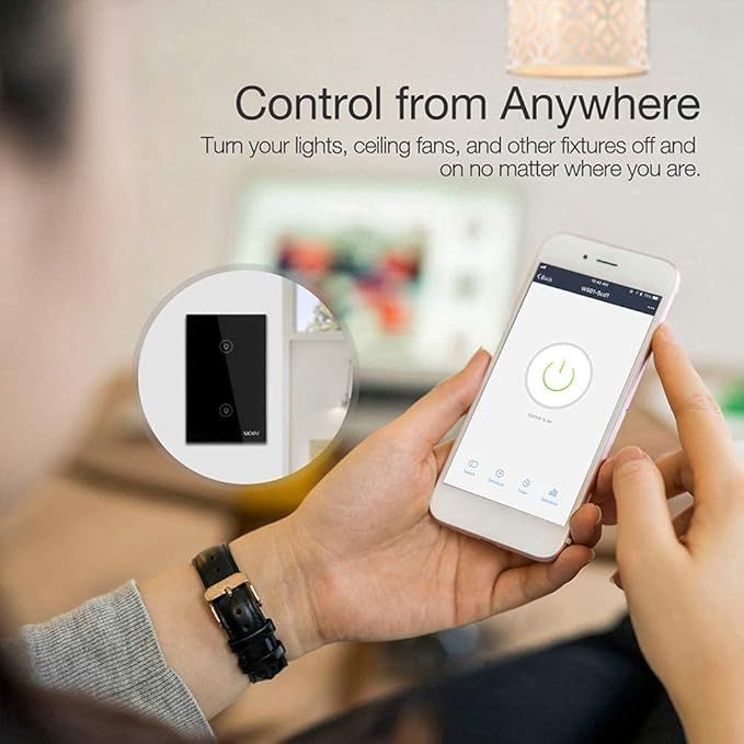 WiFi Smart Wall Touch Light Switch Glass Panel Wireless Remote Control by Mobile APP Anywhere Compatible with Alexa,Timing Function No Hub Required (Wall Switch 2 Gang)