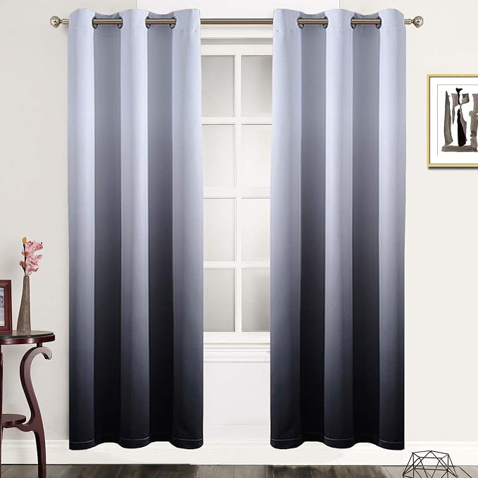 SimpleHome Ombre Gradient Black White to Gray Curtains by SimpleHome