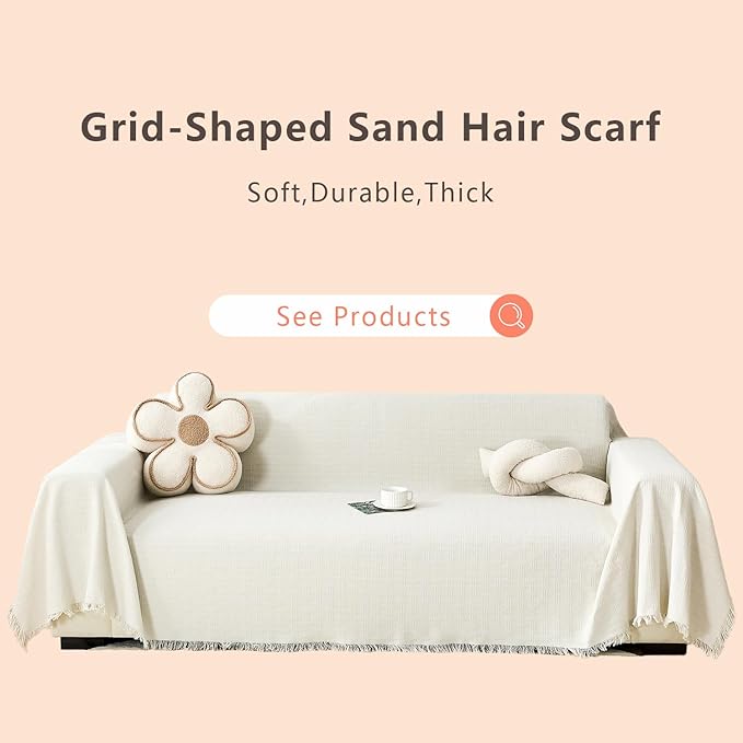 White Couch Cover Blanket Cute Geometrical Jacquard Washable Sofa Cover for Extra Large Furniture for 3 Cushion Sofa L Shaped Sectional Couch Blanket 71"x 118"