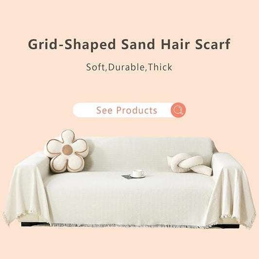 White Couch Cover Blanket Cute Geometrical Jacquard Washable Sofa Cover for Extra Large Furniture for 3 Cushion Sofa L Shaped Sectional Couch Blanket 71"x 134"