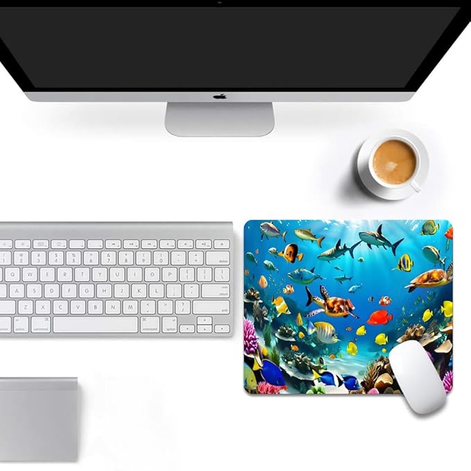 Underwater World of The Ocean Square Mouse pad, Texture, Waterproof, Anti Slip Rubber Base, Computer Mouse pad, Laptop Mouse pad