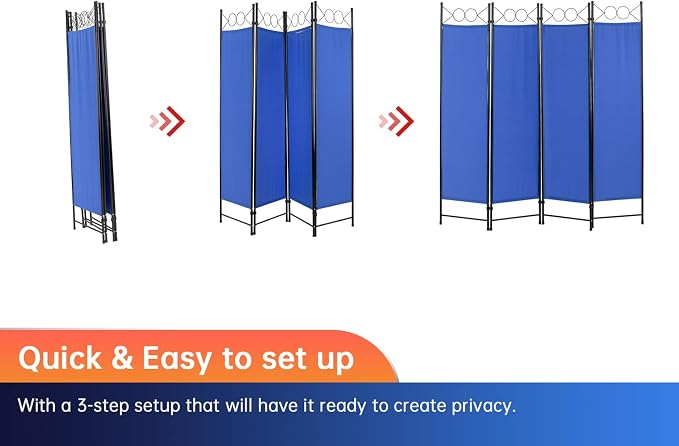 4 Panel Room Divider 6FT Steel Frame Screen Folding Privacy Divider - Image 8