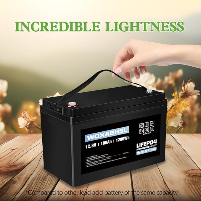 WOXABHSL 4 PCS 12V 100AH Lifepo4 Lithium Battery Up to 15000+ Deep Cycles, Buit in 100A BMS Perfect for Trolling Motors, Boat, Marine, Rv, Solar